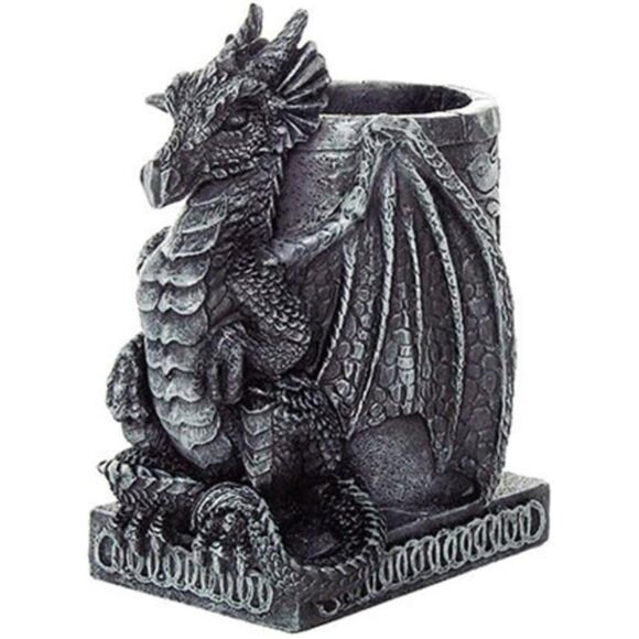 Medieval Dragon Statue Figurine Desk Top Utility Holder - Picture 2 of 2